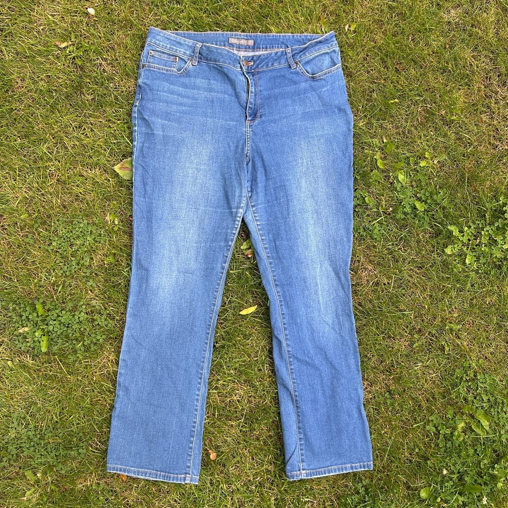 Garnet Hill Womens 33 Jeans Blue Organic Cotton Wide Leg Bootcut Flare Plus Size